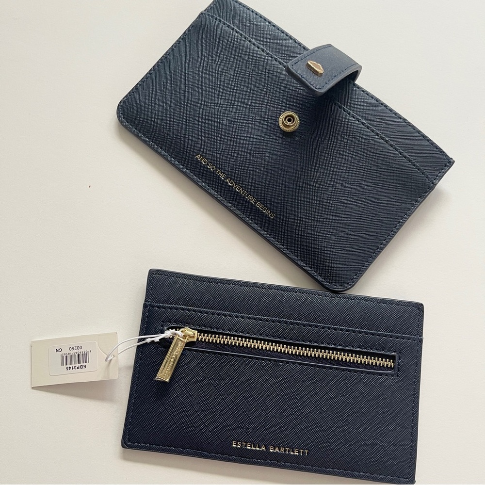 Estella Bartlett Navy Leather Card and Passport Holder Travel Clutch